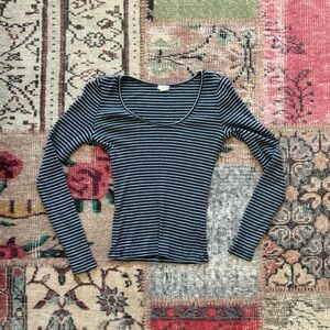 Garage Black and White Striped Long Sleeve Tee